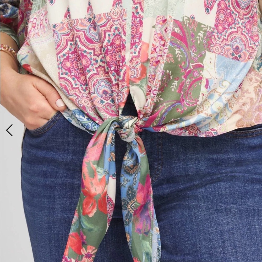 Chico’s Tie-Front Pretty Patchwork Boho Blouse Sp… - image 4